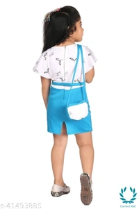 Linotex Bodycon Girls dress and Bags Combo - 2-3 Years, SkyBlue, Cotton, Printed, Pack Of:1